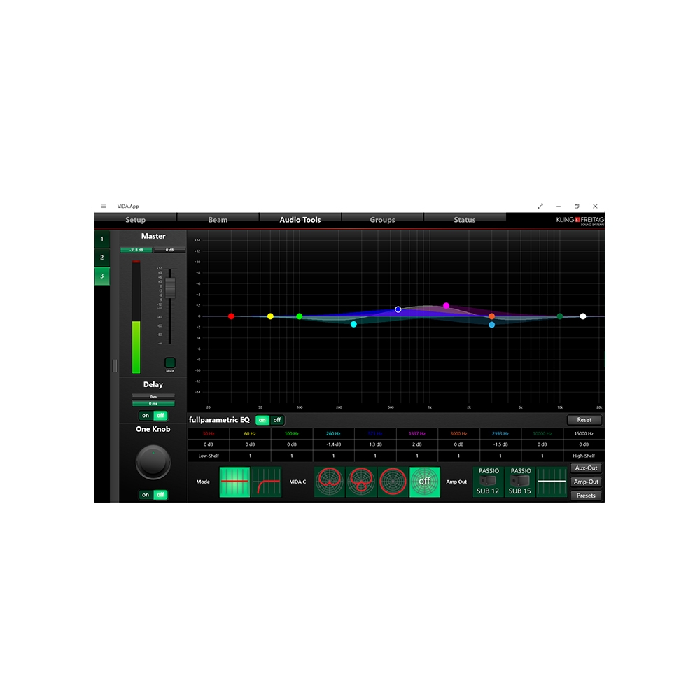 上海中美亚KLING&FREITAG(K&F)多用途智能数字阵列VIDA APP配置软件界面